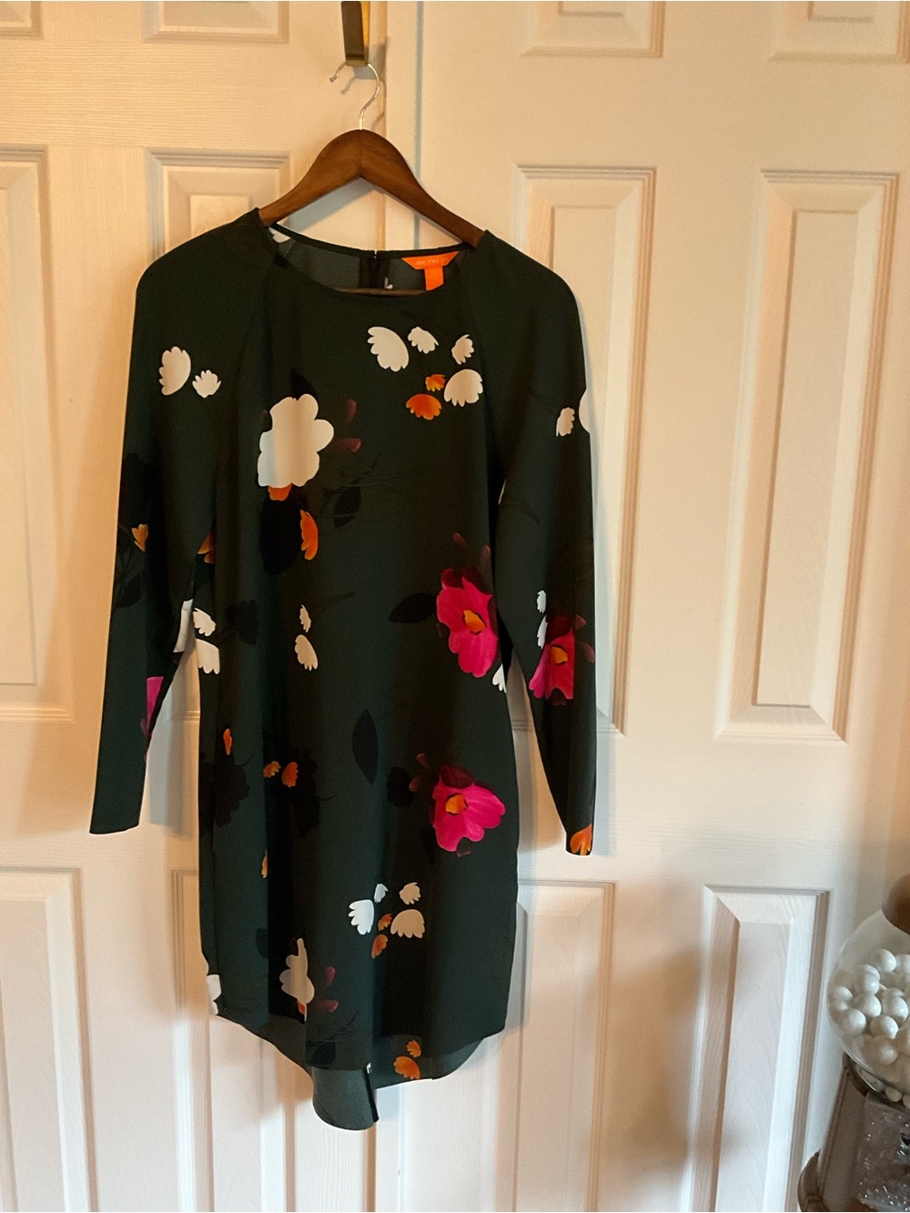 Joe Fresh Dark Green Floral Long-Sleeve Shift Dress